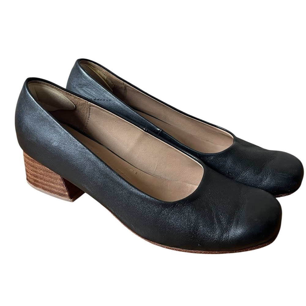 Huma Blanco Luisa Pump Block Heels Black Napa Leather‎ Women Sz EU 37/ 7 US